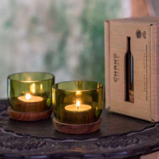 Handgemaakte Taa theelichthouder | set van 2 - Gerecycled glas