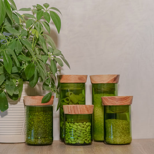 Handgemaakte Hiliki voorraadpotten van gerecycled glas - Cadeaupakket