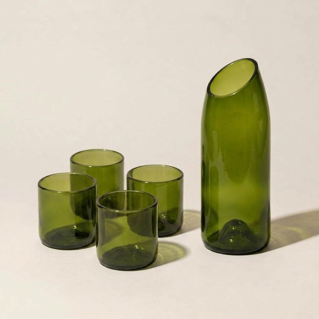 Handmade Dafu Drinking Glasses & Kitale Carafe - Recycled glass