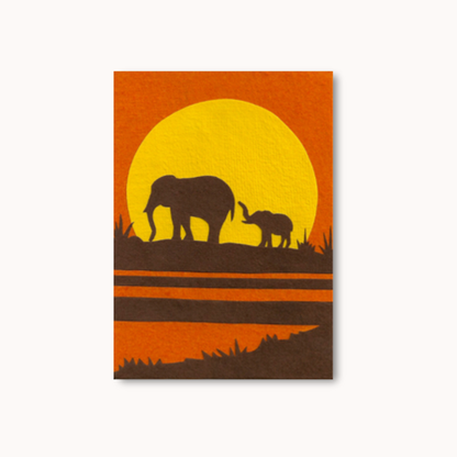 Handgemaakte wenskaart - Elephants At Sunrise