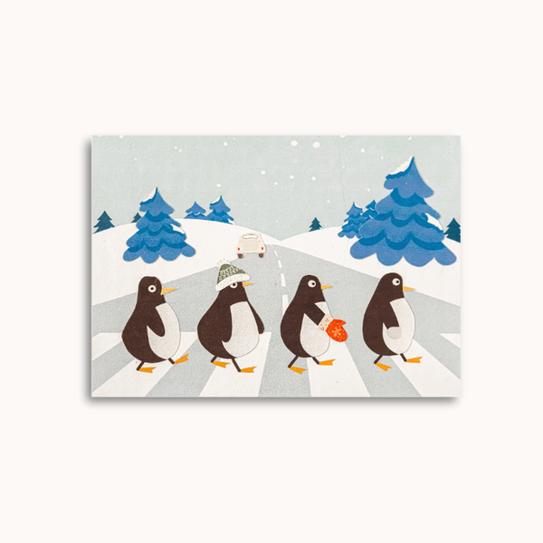 Handmade Christmas card - Penguins and Beetles