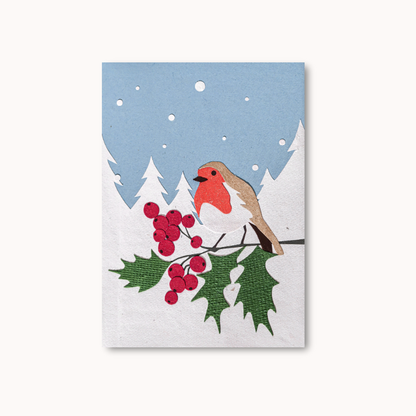 Handgemaakte kerstkaart - Winter Robin