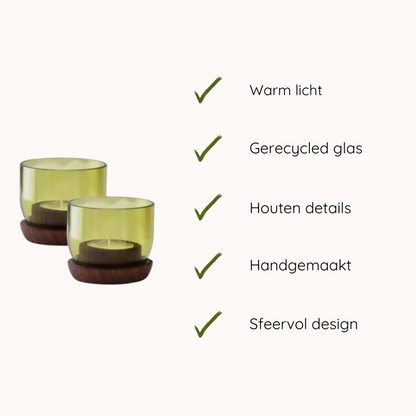 Handgemaakte Taa theelichthouder | set van 2 - Gerecycled glas