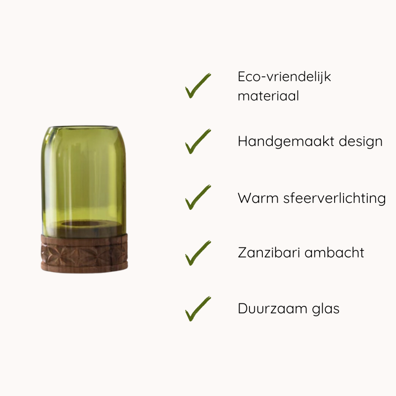 Handgemaakte Upepo theelichthouder - Gerecycled glas