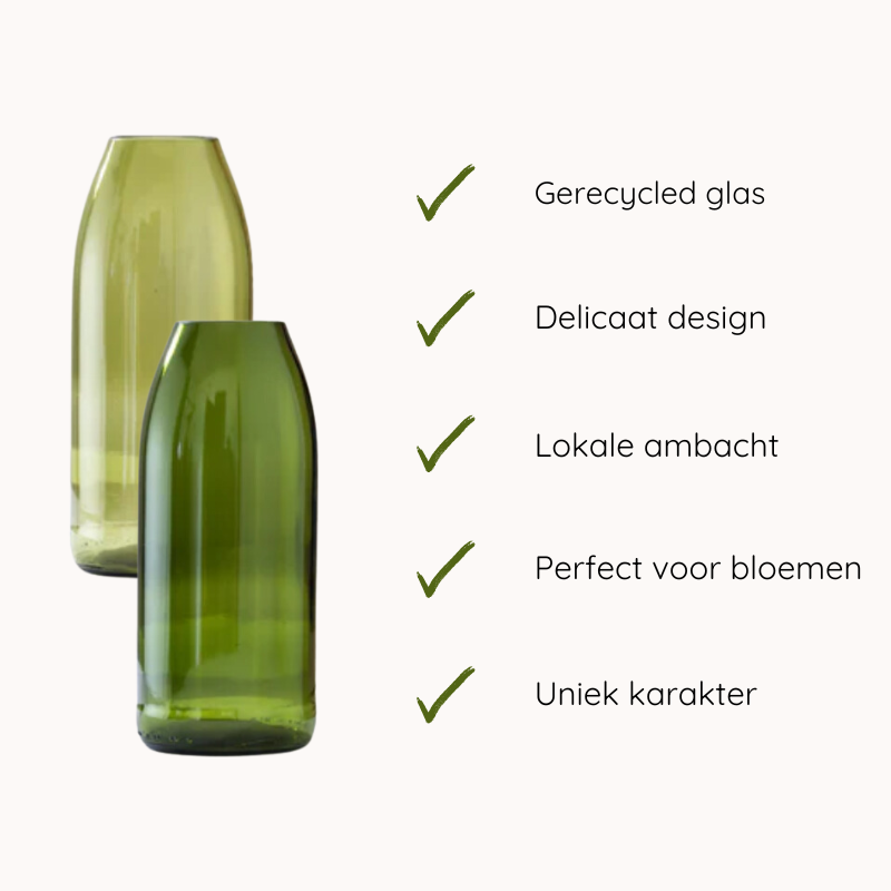 Handgemaakte Asmini vaas - Gerecycled glas