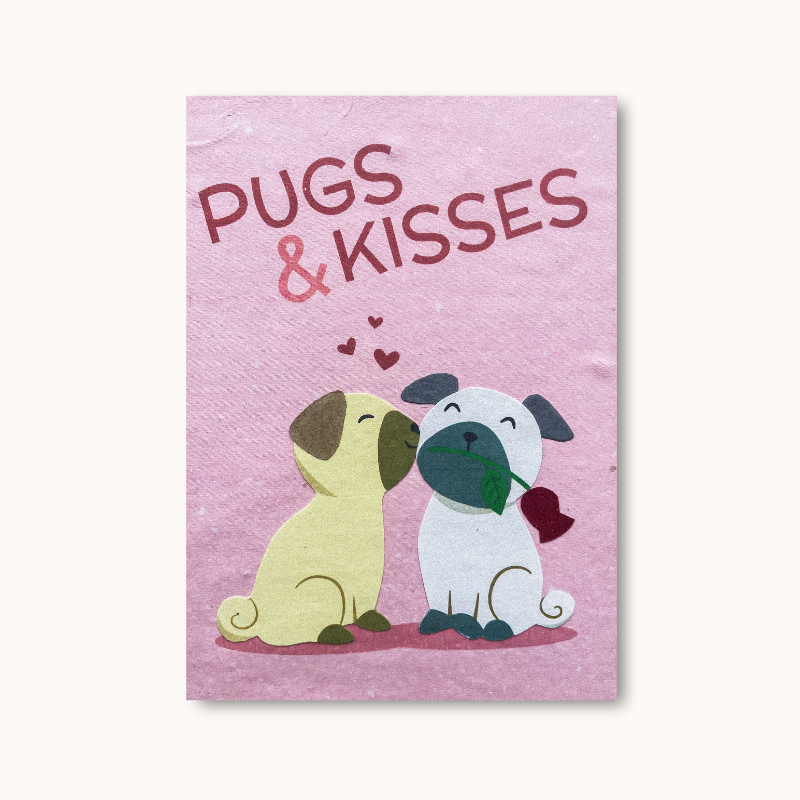 Handgemaakte wenskaart - Pugs & Kisses