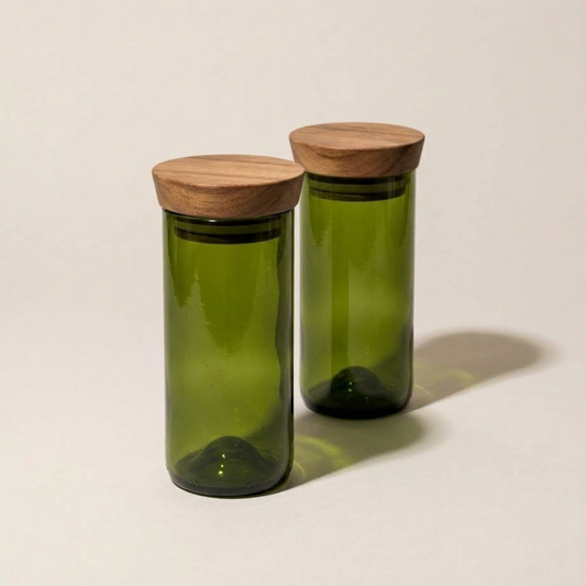 Handgemaakte  Mdalasini Voorraadpot | set van 2 - Gerecycled glas