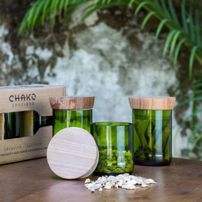 Handgemaakte Mdalasini Voorraadpot | set van 3 - Gerecycled glas