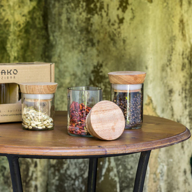 Handgemaakte Mdalasini Voorraadpot | set van 3 - Gerecycled glas