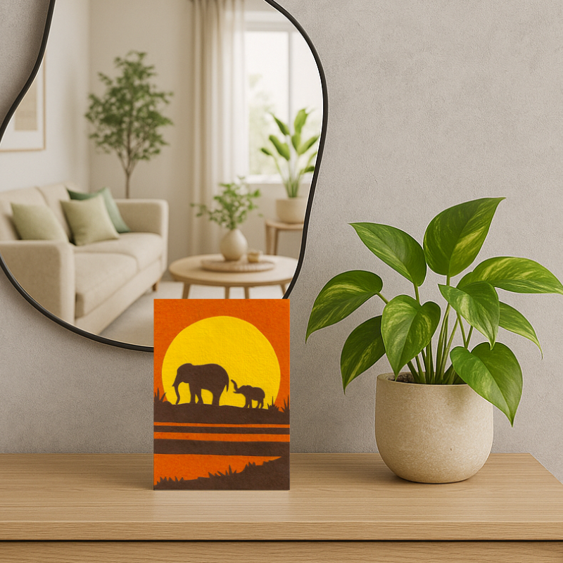 Handgemaakte wenskaart - Elephants At Sunrise