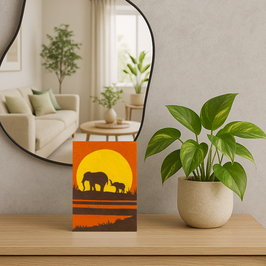 Handgemaakte wenskaart - Elephants At Sunrise