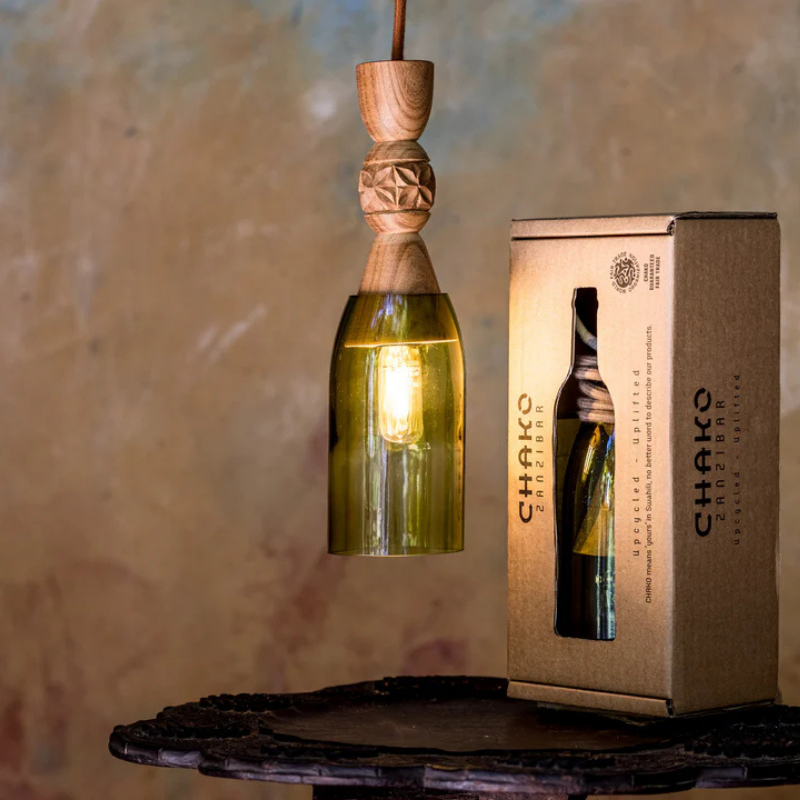 Handgemaakte Jua hanglamp - Gerecycled glas