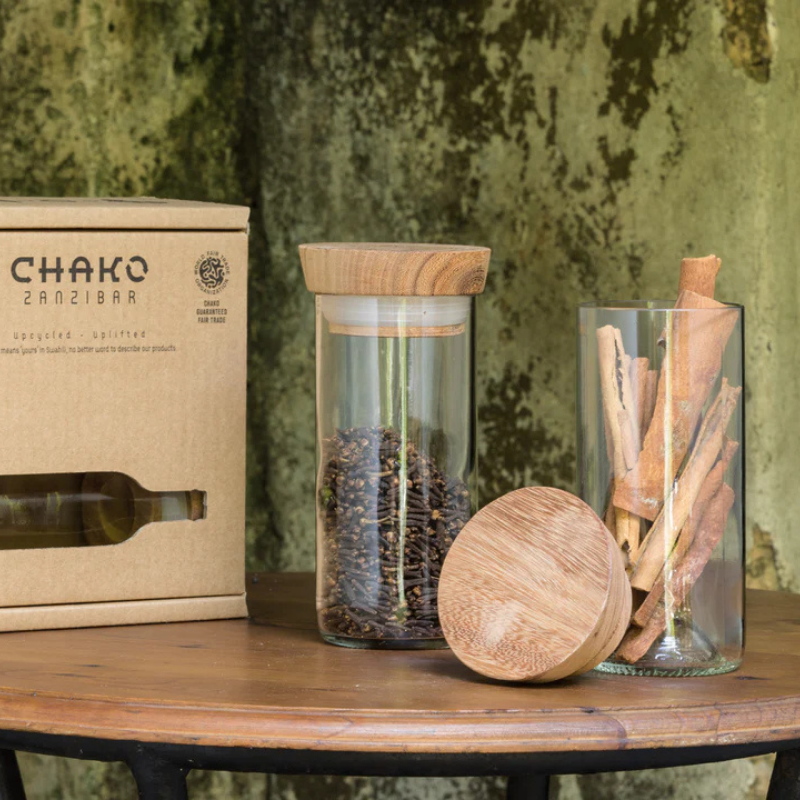 Handgemaakte  Mdalasini Voorraadpot | set van 2 - Gerecycled glas