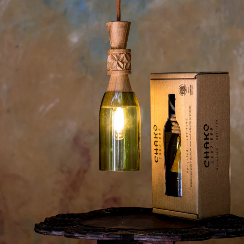 Handgemaakte Mbingu hanglamp - Gerecycled glas