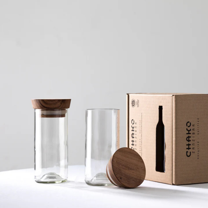 Handgemaakte  Mdalasini Voorraadpot | set van 2 - Gerecycled glas