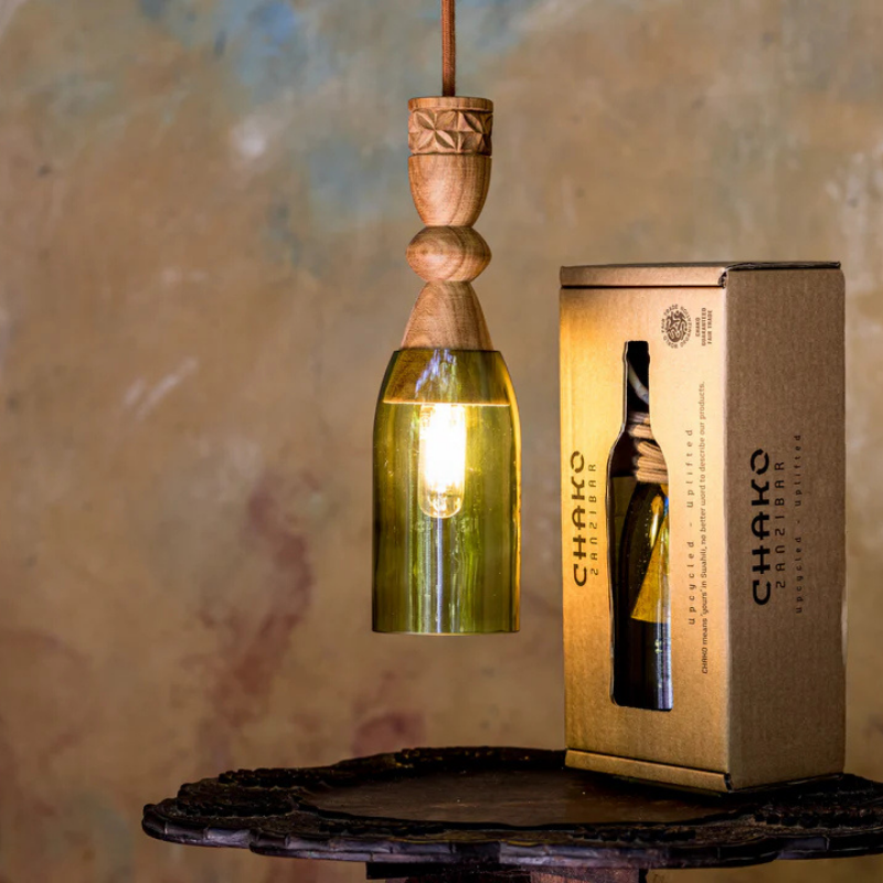 Handgemaakte Mwezi hanglamp - Gerecycled glas