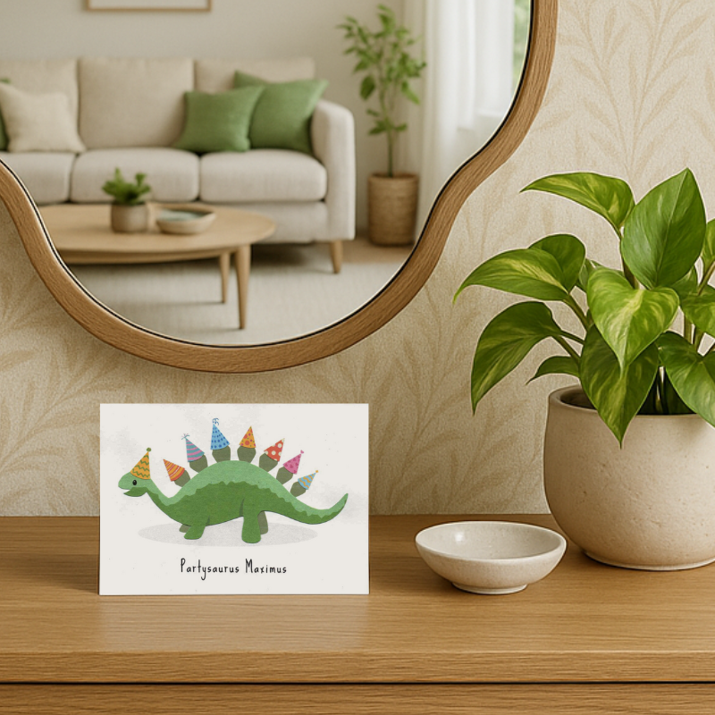 Handgemaakte wenskaart - Partysaurus Maximus