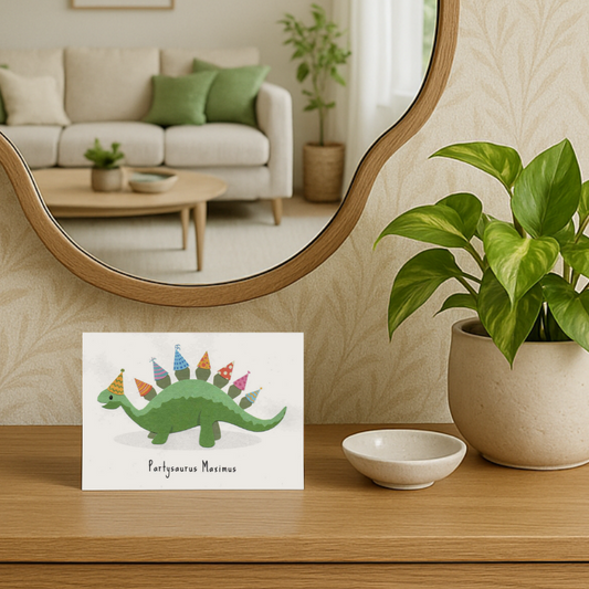 Handgemaakte wenskaart - Partysaurus Maximus