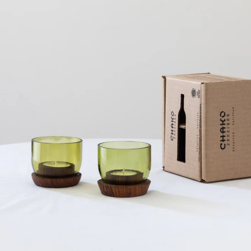 Handgemaakte Taa theelichthouder | set van 2 - Gerecycled glas