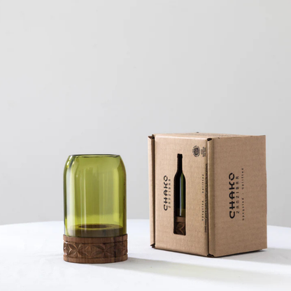 Handgemaakte Upepo theelichthouder - Gerecycled glas