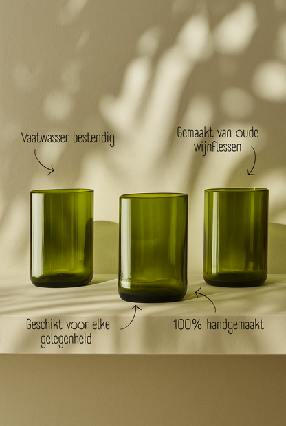 Handgemaakte Dafu tall drinkglazen | set van 3 - Gerecycled glas