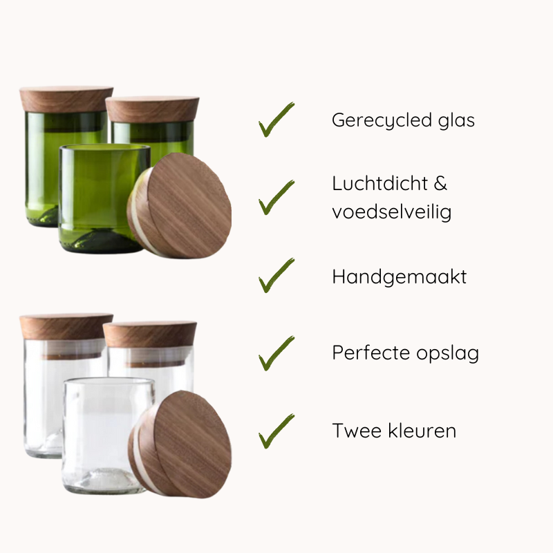 Handgemaakte Mdalasini Voorraadpot | set van 3 - Gerecycled glas
