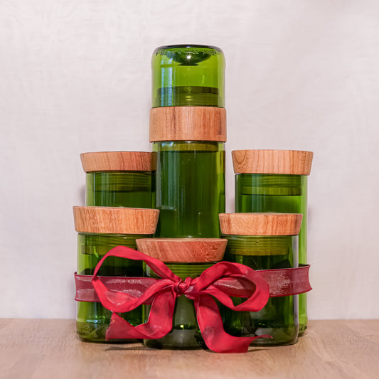 Handgemaakte Mdalasini voorraadpotten & Vanila Spaghettipot van gerecycled glas - Cadeaupakket