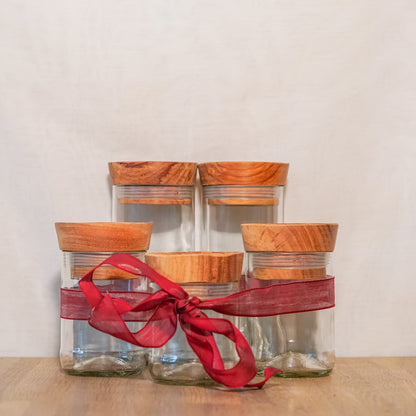 Handgemaakte Hiliki voorraadpotten van gerecycled glas - Cadeaupakket