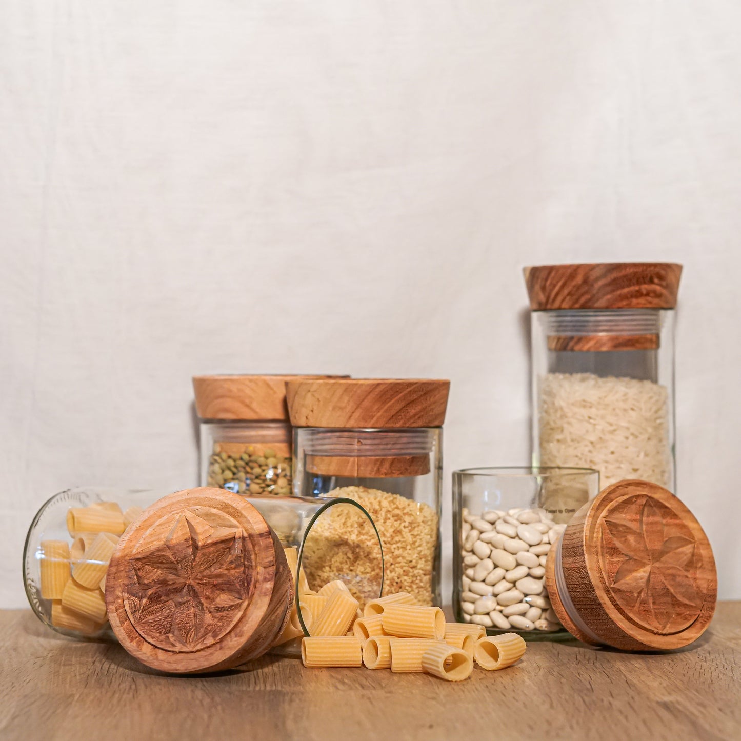 Handgemaakte Hiliki voorraadpotten van gerecycled glas - Cadeaupakket