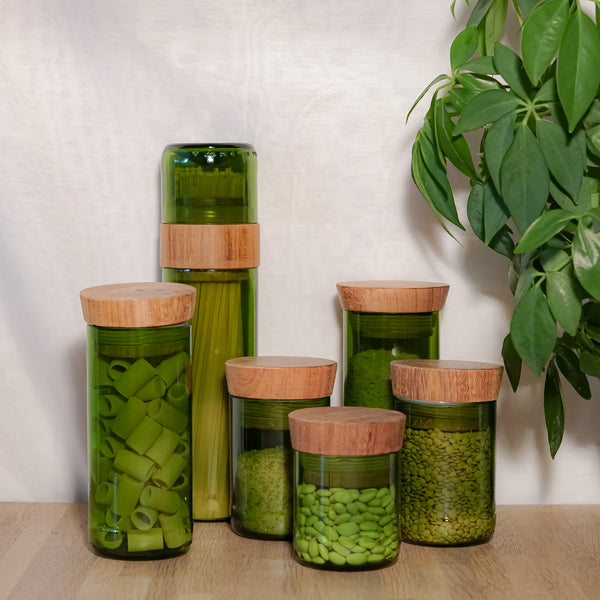Handmade Mdalasini storage jars & Vanila spaghetti jar made of recycled glass - Gift set