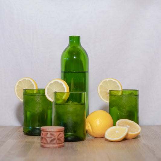 Handgemaakte Dafu Drinkglazen & Kitale Karaf - Gerecycled glas